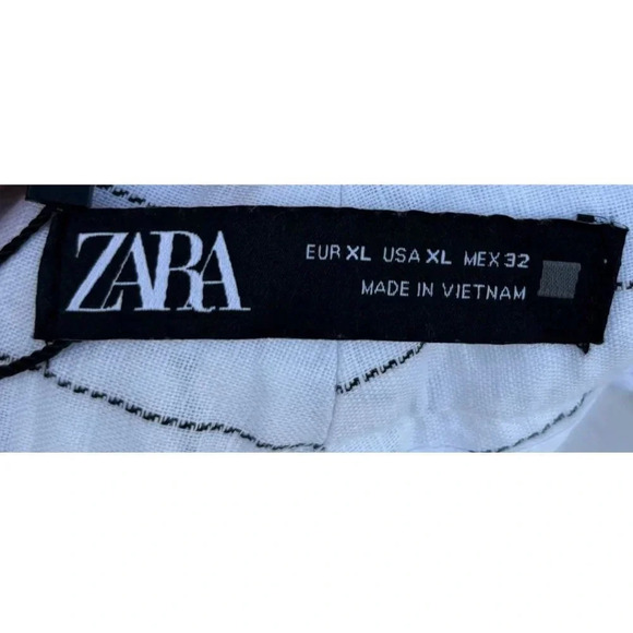 Zara Womens Bloggers Favorite Casual Stripes Linen Trouser Pants White Size XL - Picture 6 of 14